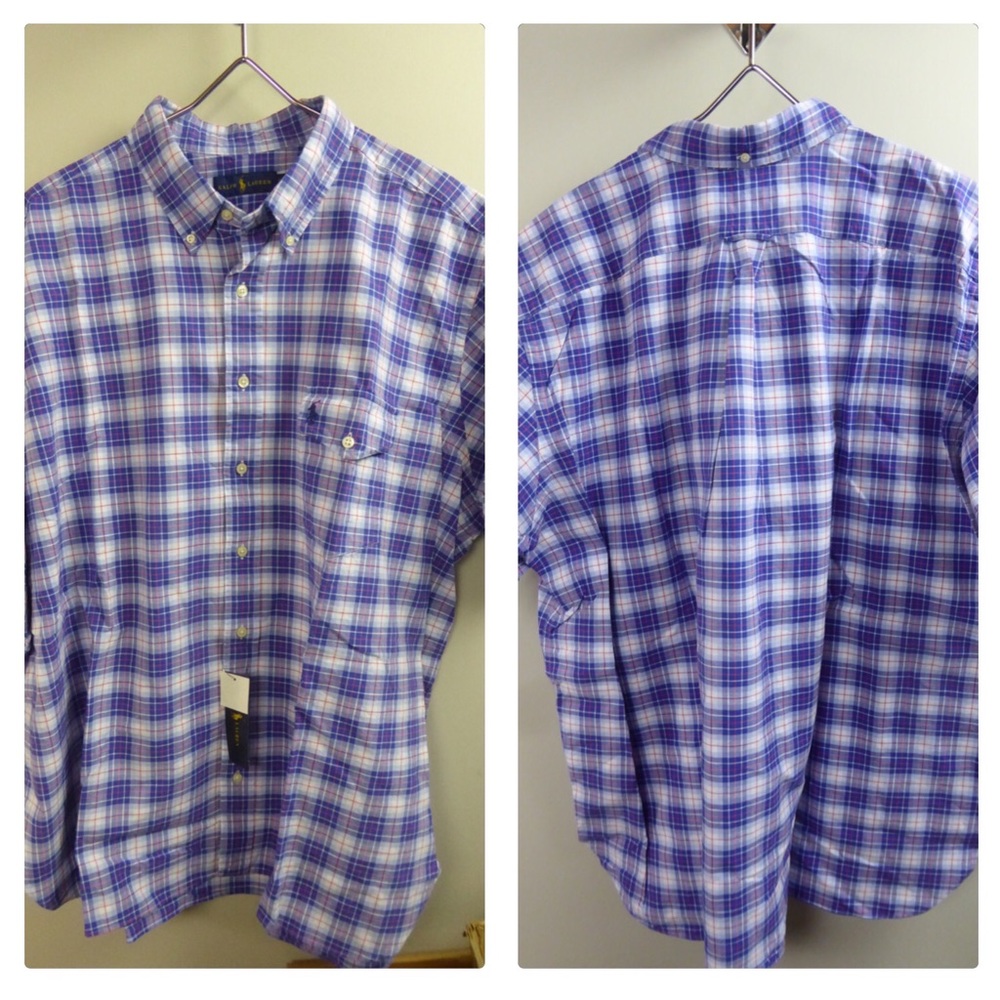 Polo Ralph Lauren Plaid Oxford Short Sleeve Shirt w Chest Pocket NWT New - Picture 2 of 5